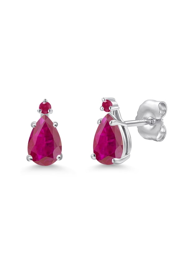 14K White Gold Red African Ruby and Red Ruby Stud Earrings for Women | 0.73 Cttw | Gemstone July Birthstone | Pear Shape 6X4MM