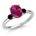 thumbnail image 1 of Gem Stone King 14K White Gold Red Created Ruby and Black Diamond Engagement Ring for Women | 2.20 Cttw | Oval 9X7MM | Gemstone July Birthstone | Size 6, 1 of 6