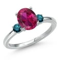 thumbnail image 1 of Gem Stone King 14K White Gold Red Created Ruby and Blue Diamond Engagement Ring for Women | 2.20 Cttw | Oval 9X7MM | Gemstone July Birthstone | Size 7, 1 of 6
