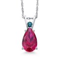 thumbnail image 1 of Gem Stone King 14K White Gold Red Created Ruby and Blue Diamond Pendant Necklace for Women | 2.24 Cttw | Gemstone July Birthstone | Pear Shape 10X7MM | With 18 inch Chain, 1 of 6