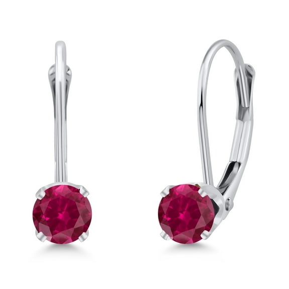Gem Stone King 14K White Gold Red Created Ruby Earrings for Women | 0.50 Cttw | Gemstone July Birthstone | Round 3.5MM