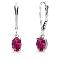 Gem Stone King 14K White Gold Red Created Ruby Leverback Dangle Earrings for Women | 1.00 Cttw | Gemstone July Birthstone | Oval 6X4MM