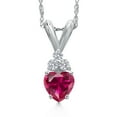 thumbnail image 1 of Gem Stone King 14K White Gold Red Created Ruby and Lab Grown Diamond Pendant Necklace for Women | 0.33 Cttw | Gemstone July Birthstone | Heart Shape 4MM | With 18 inch Chain, 1 of 6