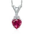 thumbnail image 1 of Gem Stone King 14K White Gold Red Created Ruby and Lab Grown Diamond Pendant Necklace for Women | 0.63 Cttw | Gemstone July Birthstone | Heart Shape 5MM | With 18 inch Chain, 1 of 6