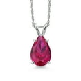 thumbnail image 1 of Gem Stone King 14K White Gold Red Created Ruby Pendant Necklace for Women | 2.21 Cttw | Gemstone July Birthstone | Pear Shape 10X7MM | With 18 inch Chain, 1 of 6