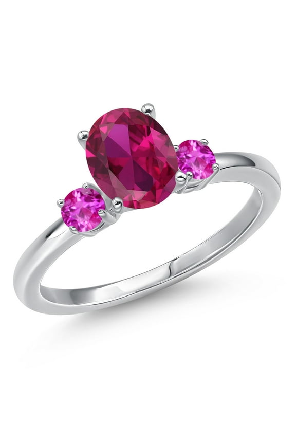 14K White Gold Red Created Ruby and Pink Sapphire Engagement Ring for Women | 1.62 Cttw | Oval 8X6MM | Gemstone July Birthstone | Size 8