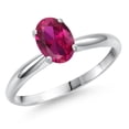 thumbnail image 1 of Gem Stone King 14K White Gold Red Created Ruby Solitaire Engagement Ring for Women | 0.85 Cttw | Oval 7X5MM | Gemstone July Birthstone | Size 9, 1 of 6