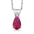 thumbnail image 1 of Gem Stone King 14K White Gold Red Created Ruby and White Created Sapphire Pendant Necklace for Women | 1.04 Cttw | Gemstone July Birthstone | Pear Shape 7X5MM | With 18 inch Chain, 1 of 6