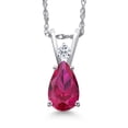 thumbnail image 1 of Gem Stone King 14K White Gold Red Created Ruby and White Topaz Pendant Necklace for Women | 1.04 Cttw | Gemstone July Birthstone | Pear Shape 7X5MM | With 18 inch Chain, 1 of 6