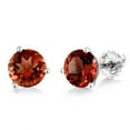 thumbnail image 1 of Gem Stone King 14K White Gold Red Garnet 3 Prong Martini Stud Earrings for Women Men (3.00 Cttw, Gemstone Birthstone, Round 7MM), 1 of 4