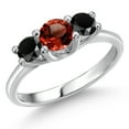 thumbnail image 1 of Gem Stone King 14K White Gold Red Garnet & Black Onyx 3-Stone Engagement Ring | 0.99 Cttw | Round 5MM and 4MM | Three Stone Wedding Anniversary Promise Ring for Women (Size 9), 1 of 6