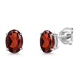 thumbnail image 1 of Gem Stone King 14K White Gold Red Garnet Double Notch Stud Earrings | 1.74 Cttw | Gemstone January Birthstone | Oval 7X5MM | Gold Earrings for Women Men, 1 of 6