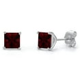 thumbnail image 1 of Gem Stone King 14K White Gold Red Garnet Double Notch Stud Earrings | 1.84 Cttw | Gemstone January Birthstone | Princess 5MM | Gold Earrings for Women Men, 1 of 6