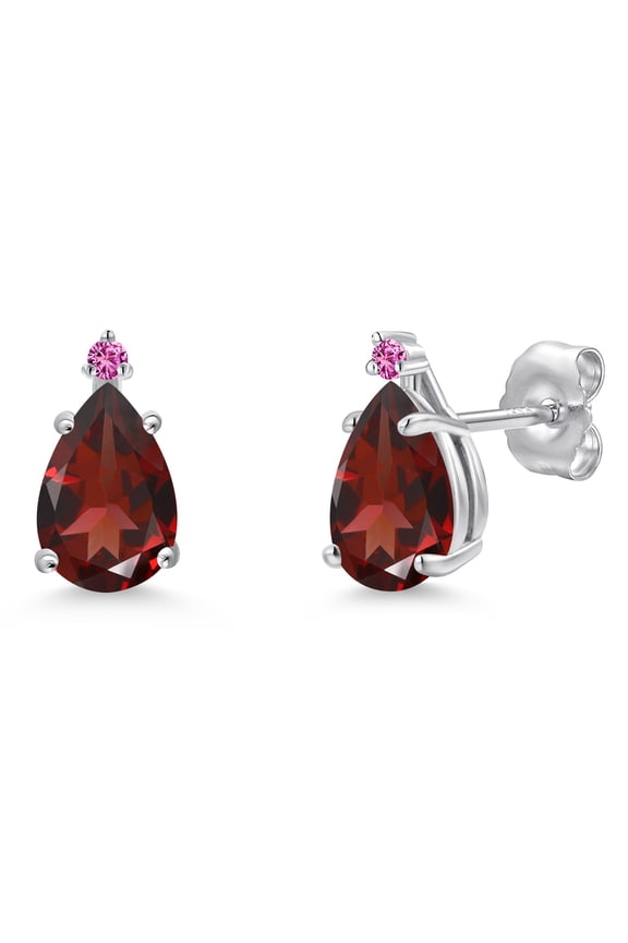 14K White Gold Red Garnet and Pink Created Sapphire Stud Earrings for Women | 2.00 Cttw | Gemstone January Birthstone | Pear Shape 8X5MM
