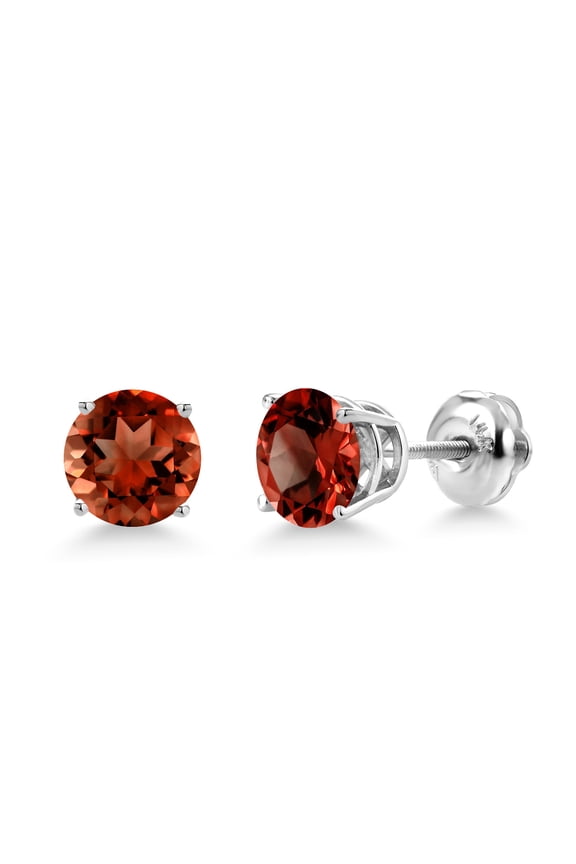 14K White Gold Red Garnet Screwback Stud Earrings for Women Men (2.00 Cttw, Gemstone Birthstone, Round 6MM)