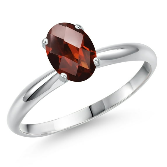 Gem Stone King 14K White Gold Red Garnet Solitaire Engagement Ring for Women | 1.00 Cttw | Oval Checkerboard 7X5MM | Gemstone January Birthstone | Size 6
