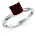 thumbnail image 1 of Gem Stone King 14K White Gold Red Garnet Solitaire Engagement Ring for Women | 1.10 Cttw | Princess 6MM | Gemstone January Birthstone | Size 8, 1 of 6