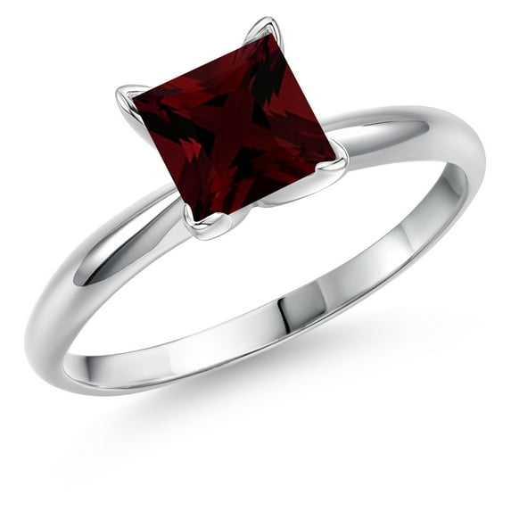 Gem Stone King 14K White Gold Red Garnet Solitaire Engagement Ring for Women | 1.10 Cttw | Princess 6MM | Gemstone January Birthstone | Size 8