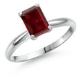 thumbnail image 1 of Gem Stone King 14K White Gold Red Garnet Solitaire Engagement Ring for Women | 1.95 Cttw | Emerald Cut 8X6MM | Gemstone January Birthstone | Size 8, 1 of 6