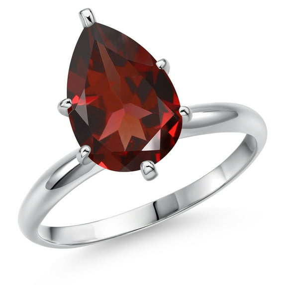 Gem Stone King 14K White Gold Red Garnet Solitaire Engagement Ring for Women | 3.17 Cttw | Pear Shape 12X8MM | Gemstone January Birthstone | Size 6