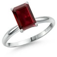 thumbnail image 1 of Gem Stone King 14K White Gold Red Garnet Solitaire Engagement Ring for Women | 3.90 Cttw | Emerald Cut 10X8MM | Gemstone January Birthstone | Size 5, 1 of 6