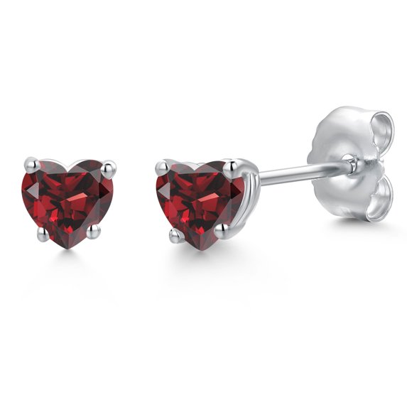 Gem Stone King 14K White Gold Red Garnet Stud Earrings for Women | 0.66 Cttw | Gemstone January Birthstone | Heart Shape 4MM