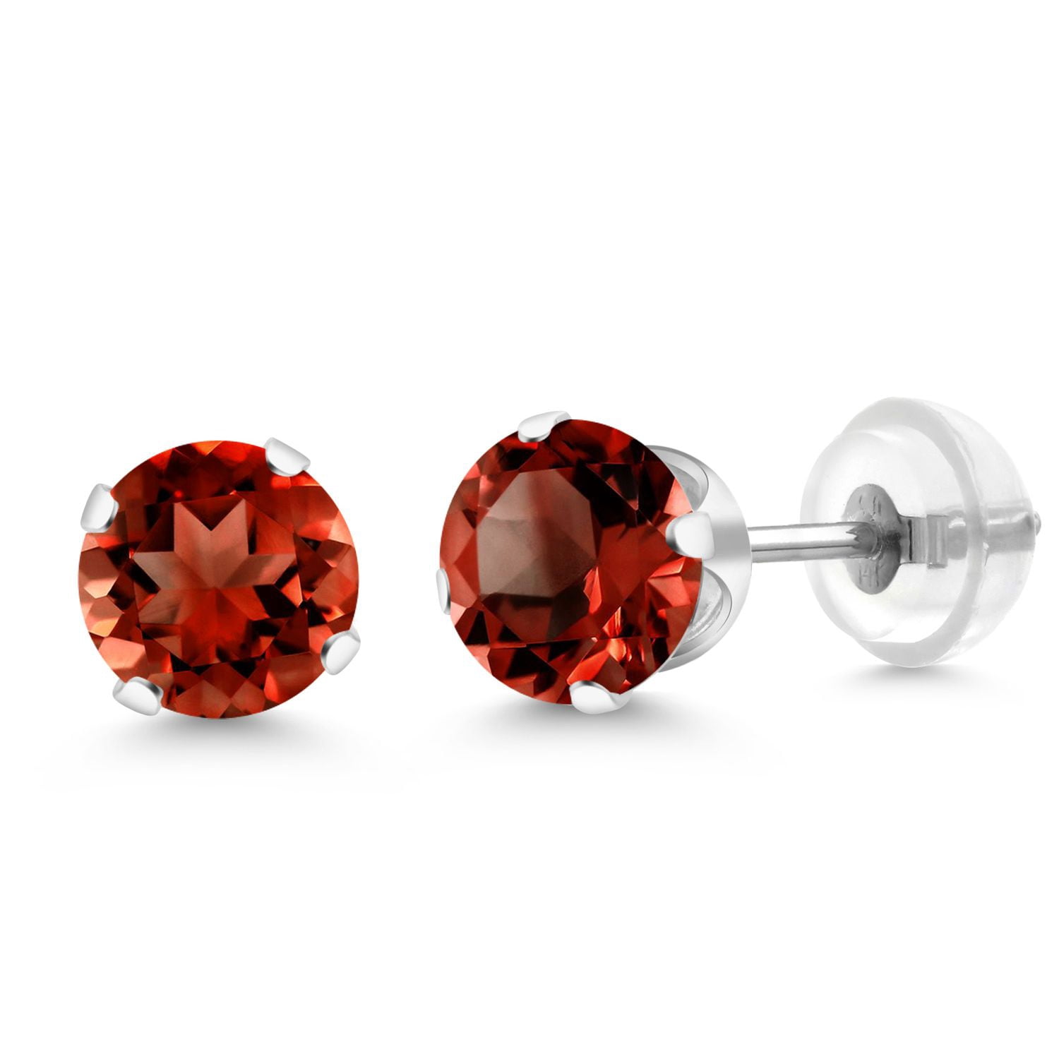 Gem Stone King 14K White Gold Red Garnet Stud Earrings for Women Men (2.00 Cttw, Gemstone Birthstone, Round 6MM)