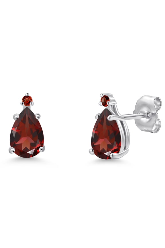 14K White Gold Red Garnet Teardrop Stud Earrings for Women | 1.56 Cttw | Gemstone January Birthstone | Pear Shape 7X5MM