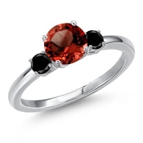Gem Stone King 14K White Gold Red Garnet and Black Diamond Engagement Ring for Women | 1.40 Cttw | Round 6.5MM | Gemstone January Birthstone | Size 8