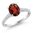 thumbnail image 1 of Gem Stone King 14K White Gold Red Garnet and White Lab Grown Diamond Ring for Women | 2.39 Cttw | Oval 9X7MM | Gemstone January Birthstone | Size 5, 1 of 6