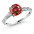 thumbnail image 1 of Gem Stone King 14K White Gold Red Moissanite and White Lab Grown Diamond Engagement Ring for Women | 1.24 Cttw | Round 6.5MM | Gemstone Birthstone | Size 8, 1 of 6