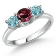 thumbnail image 1 of Gem Stone King 14K White Gold Red Rhodolite Garnet & Blue Zircon 3-Stone Engagement Ring | 1.60 Cttw | Round 5MM and 4MM | Three Stone Wedding Anniversary Promise Ring for Women (Size 6), 1 of 6