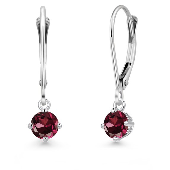 Gem Stone King 14K White Gold Red Rhodolite Garnet Earrings for Women | 0.74 Cttw | Gemstone January Birthstone | Round 4MM