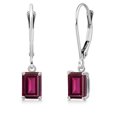 thumbnail image 1 of Gem Stone King 14K White Gold Red Rhodolite Garnet Earrings for Women | 1.46 Cttw | Gemstone January Birthstone | Emerald Cut 6X4MM, 1 of 6