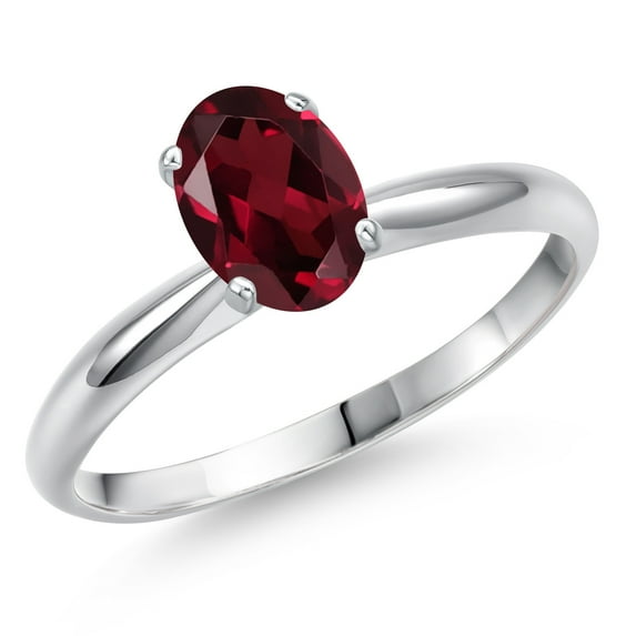 Gem Stone King 14K White Gold Red Rhodolite Garnet Solitaire Engagement Ring for Women | 0.90 Cttw | Oval 7X5MM | Gemstone January Birthstone | Size 6