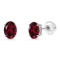 thumbnail image 1 of Gem Stone King 14K White Gold Red Rhodolite Garnet Stud Basket Setting Earrings for Women Men (1.80 Cttw, Gemstone January Birthstone, Oval 7X5MM), 1 of 6