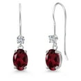 thumbnail image 1 of Gem Stone King 14K White Gold Red Rhodolite Garnet and Lab Grown Diamond Earrings for Women | 1.93 Cttw | Gemstone January Birthstone | Oval 7X5MM, 1 of 6