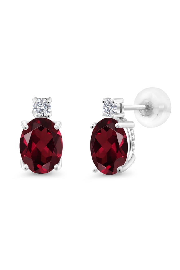 14K White Gold Red Rhodolite Garnet and Lab Grown Diamond Earrings for Women | 2.83 Cttw | Gemstone January Birthstone | Oval 8X6MM