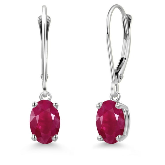 Gem Stone King 14K White Gold Red Ruby Earrings for Women | 2.00 Cttw | Gemstone July Birthstone | Oval 7X5MM