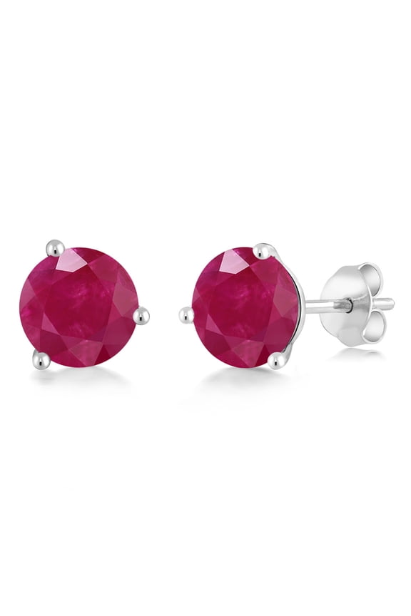 14K White Gold Red Ruby Martini Women Stud Earrings (2.00 Cttw, Gemstone July Birthstone, Round 6MM)