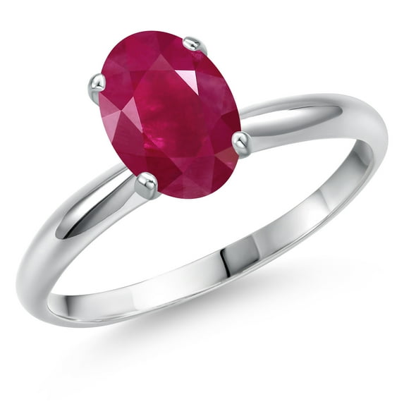 Gem Stone King 14K White Gold Red Ruby Solitaire Engagement Ring for Women | 1.60 Cttw | Oval 8X6MM | Gemstone July Birthstone | Size 7