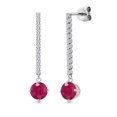 thumbnail image 1 of Gem Stone King 14K White Gold Red Ruby and White Lab Grown Diamond Long Liner Dangle Earrings for Women | 2.36 Cttw | Gemstone July Birthstone | Round 6MM | White Gold Chain Drop Earrings, 1 of 6
