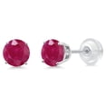 thumbnail image 1 of Gem Stone King 14K White Gold Red Ruby Women Stud Earrings with Comfort Back (1.10 Cttw, Gemstone Birthstone, Round 5MM), 1 of 6