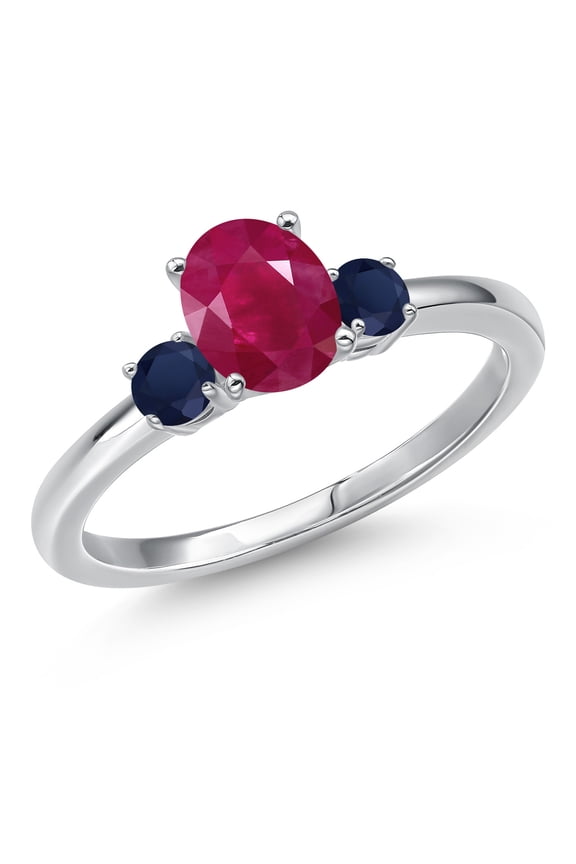 14K White Gold Red Ruby and Blue Sapphire Engagement Ring for Women | 1.30 Cttw | Oval 7X5MM | Gemstone July Birthstone | Size 6