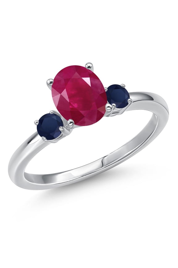 14K White Gold Red Ruby and Blue Sapphire Engagement Ring for Women | 1.90 Cttw | Oval 8X6MM | Gemstone July Birthstone | Size 7
