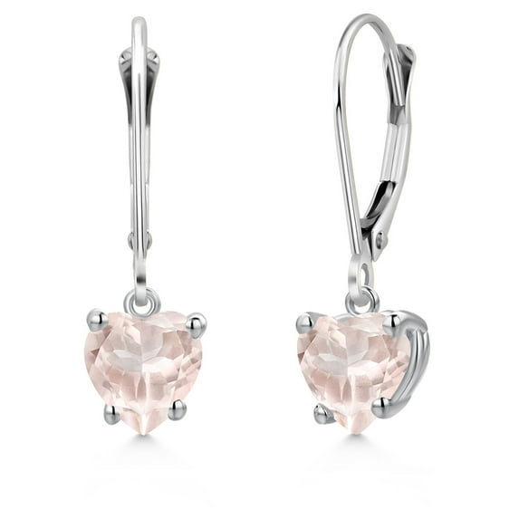 Gem Stone King 14K White Gold Rose Rose Quartz Earrings for Women | 1.43 Cttw | Gemstone Birthstone | Heart Shape 6MM