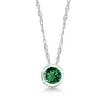 thumbnail image 1 of Gem Stone King 14K White Gold Round Green Nano Emerald Solitaire Pendant Necklace for Women | 0.30 Cttw | Round 4MM | With 18 inch Gold Chain, 1 of 3