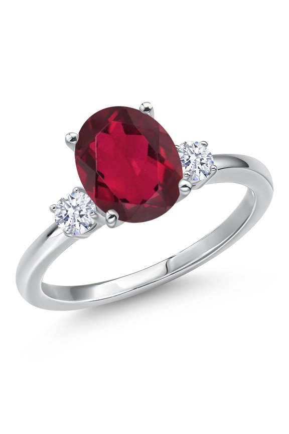 14K White Gold Ruby Red Mystic Quartz and White Zirconia Engagement Ring for Women | 2.92 Cttw | Oval 10X8MM | Gemstone Birthstone | Size 8