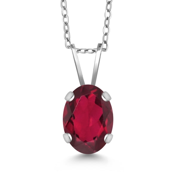 Gem Stone King 14K White Gold Ruby Red Mystic Topaz Pendant Necklace for Women | 0.80 Cttw | Gemstone November Birthstone | Oval 7X5MM | With 18 inch Silver Chain