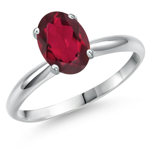 Gem Stone King 14K White Gold Ruby Red Mystic Topaz Solitaire Engagement Ring for Women | 1.30 Cttw | Oval 8X6MM | Gemstone November Birthstone | Size 5